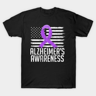 Alzheimer's Awareness Month Day Dementia Cure USA Flag T-Shirt